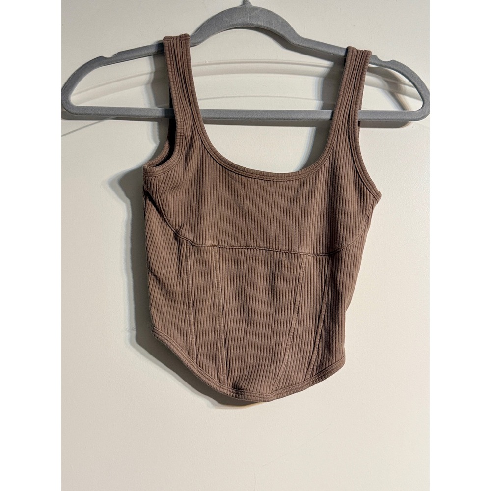 PINK Victoria's Secret Corset Tank Top Small Brown Ribbed Mocha Streetwear